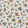 Dinoroars! - 30812K - Grey - Dino Heads & Ferns- Qt Fabrics