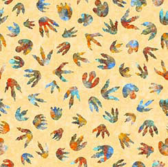 Dinoroars! -  Gold -  Dino Tracks - 30813S - Qt Fabrics