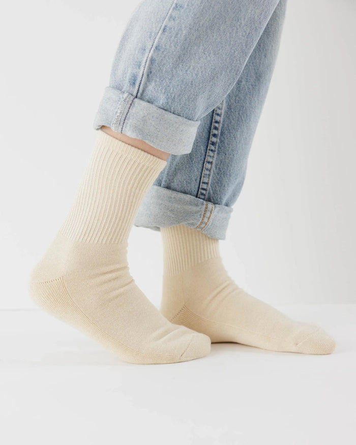 Ecru Ribbed Sock | BAGGU | Socks