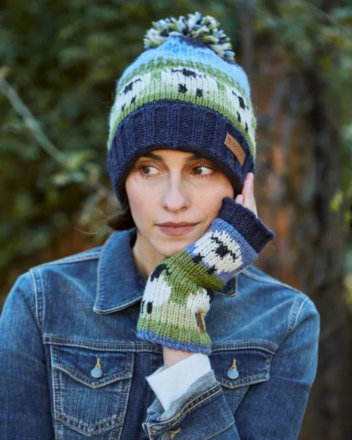 Flock of Sheep Roll Back Bobble Beanie Pachamama
