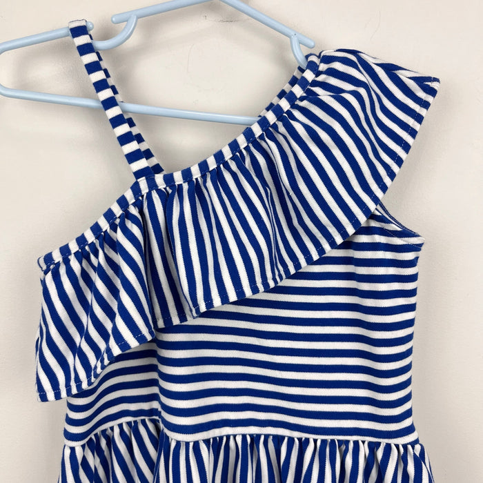 Florence Eiseman Asymmetrical Blue Stripe Knit Ruffle Dress 7