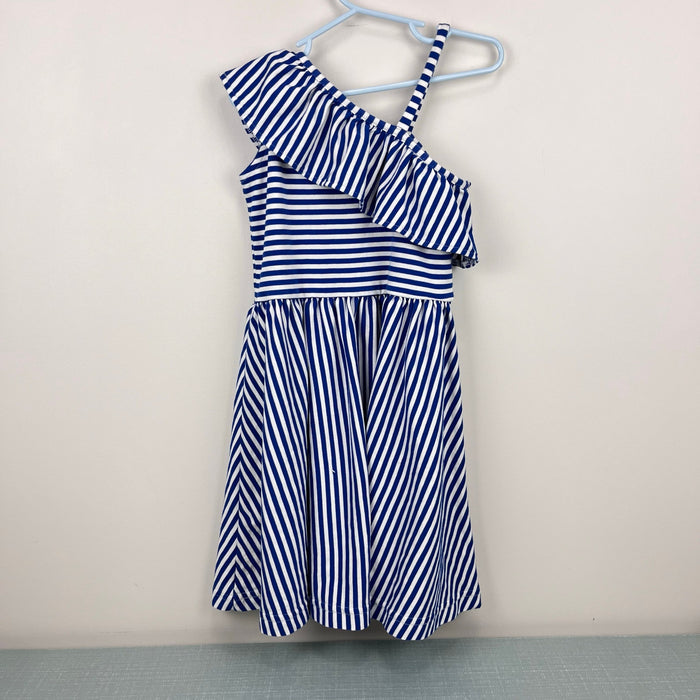 Florence Eiseman Asymmetrical Blue Stripe Knit Ruffle Dress 7