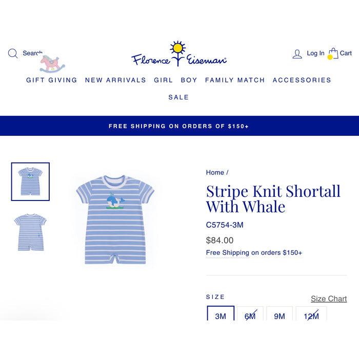 Florence Eiseman Blue Stripe Knit Shortall Romper Whale 6 Months
