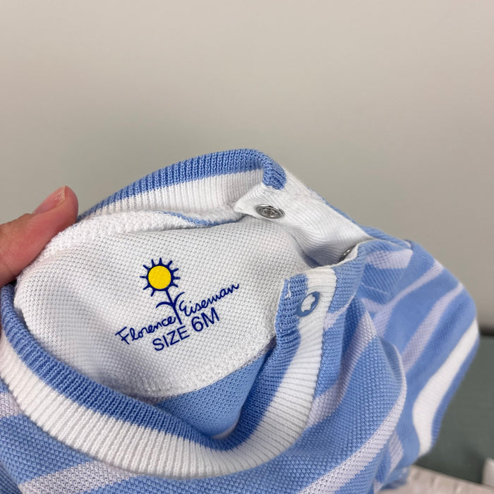 Florence Eiseman Blue Stripe Knit Shortall Romper Whale 6 Months
