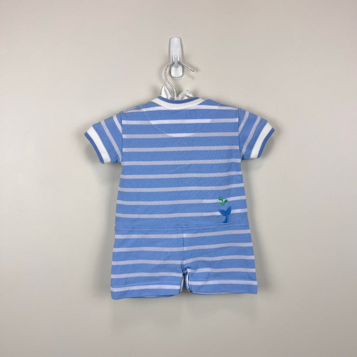 Florence Eiseman Blue Stripe Knit Shortall Romper Whale 6 Months