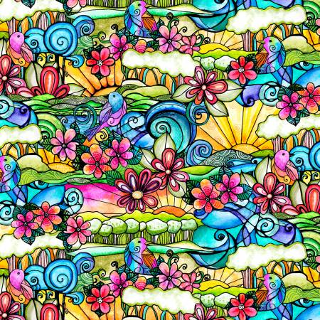 Flower To The Sun - Stained Glass Scenic - P&B Textiles