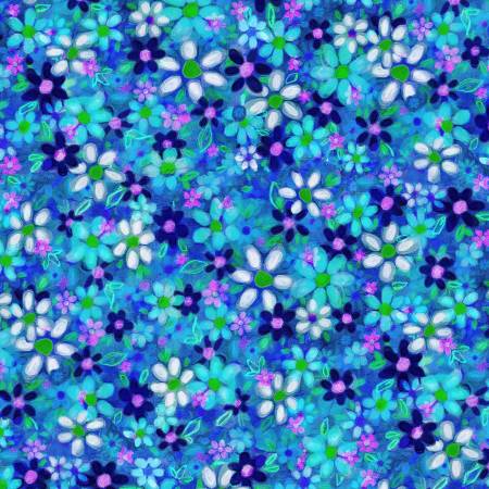 Flower To The Sun Packed Flowers Blue P & B Textiles