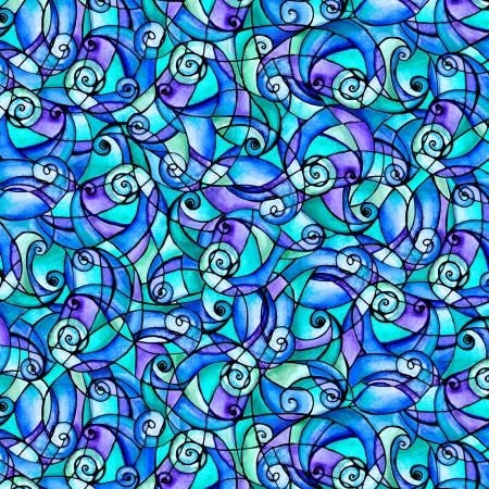 Flower To The Sun Stained Glass Swirls Blue - P & B Textiles