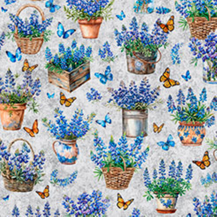 Grab Bag 31456-K Potted Bluebonnets White QT Fabrics