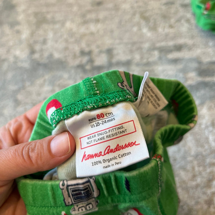 Hanna Andersson Green Santa Robot Long John Pajamas 80 cm 18-24 Months