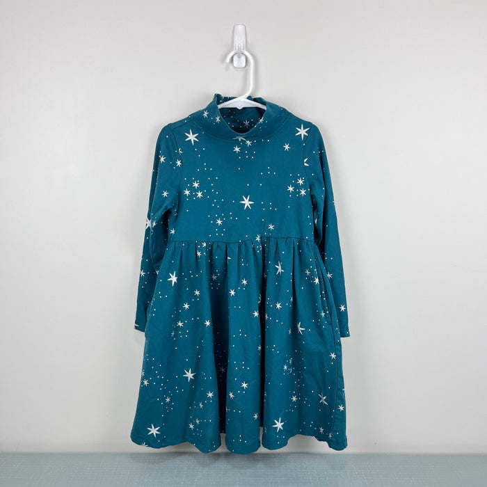 Hanna Andersson Long Sleeve Green Star Dress Silver Stardust on Everglade 120 cm 6-7