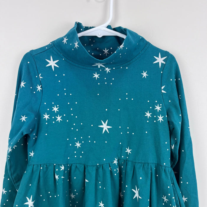 Hanna Andersson Long Sleeve Green Star Dress Silver Stardust on Everglade 120 cm 6-7