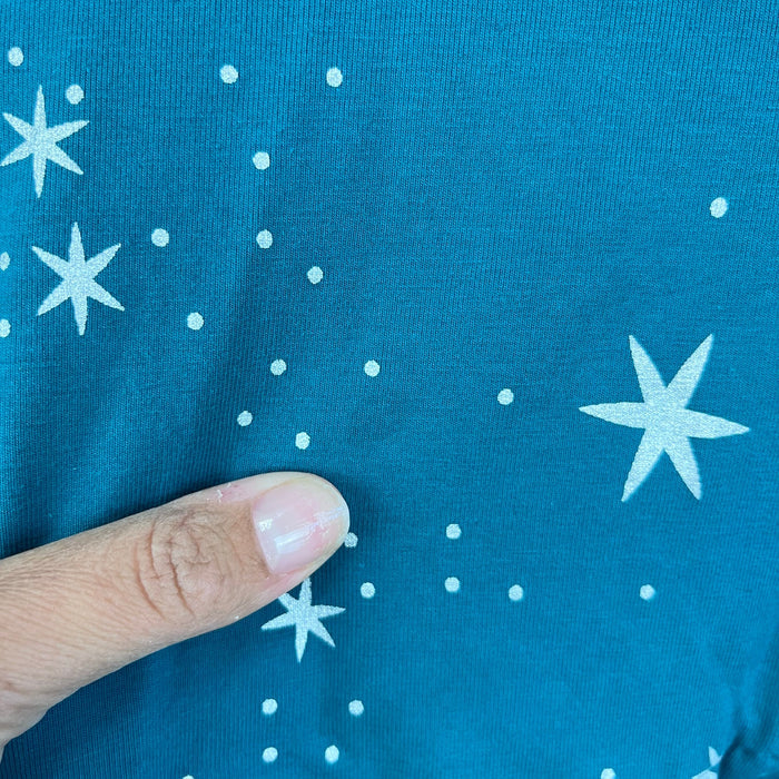 Hanna Andersson Long Sleeve Green Star Dress Silver Stardust on Everglade 120 cm 6-7