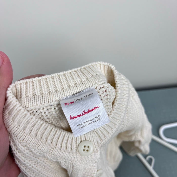 Hanna Andersson Organic Cotton Cardigan Sweater Ecru 70 cm 6-12 Months