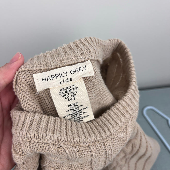 Happily Grey Kids Tan Cable Knit Sweater M 7/8