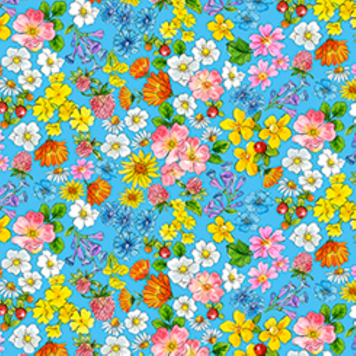 Healing Garden -31356-B - Blue Tossed Flower Heads - QT Fabric