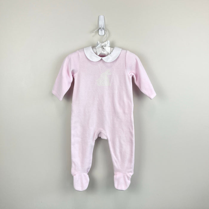 Jacadi Paris Baby Girl Pajamas Velvet Bouclette Pale Pink Bunny 6 Months