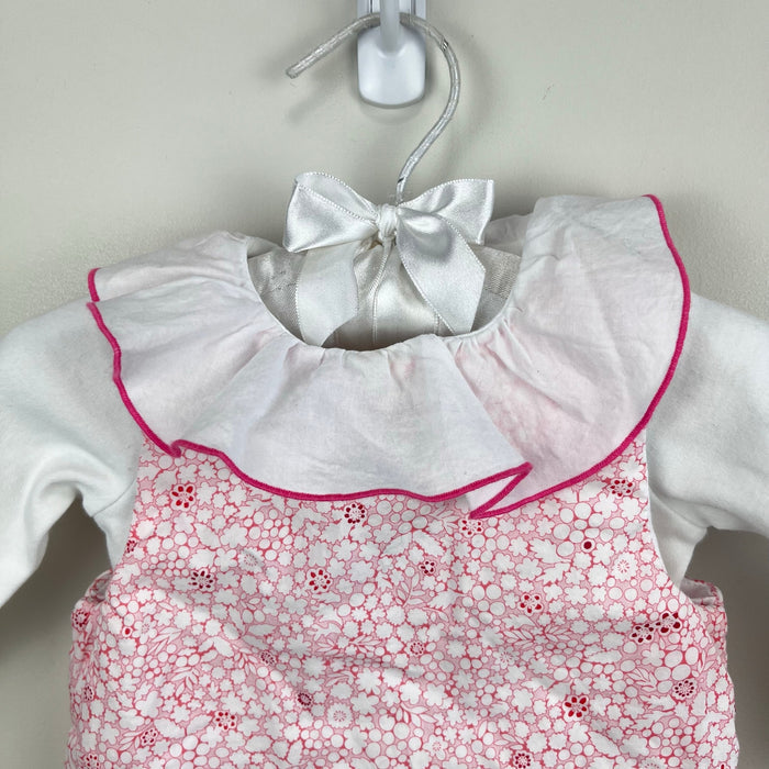 Jacadi Paris Baby Girl Pink Floral Jumpsuit & Large Ruffle Bodysuit Set 6 Months