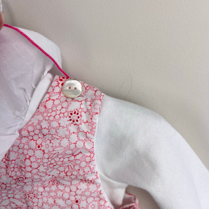 Jacadi Paris Baby Girl Pink Floral Jumpsuit & Large Ruffle Bodysuit Set 6 Months