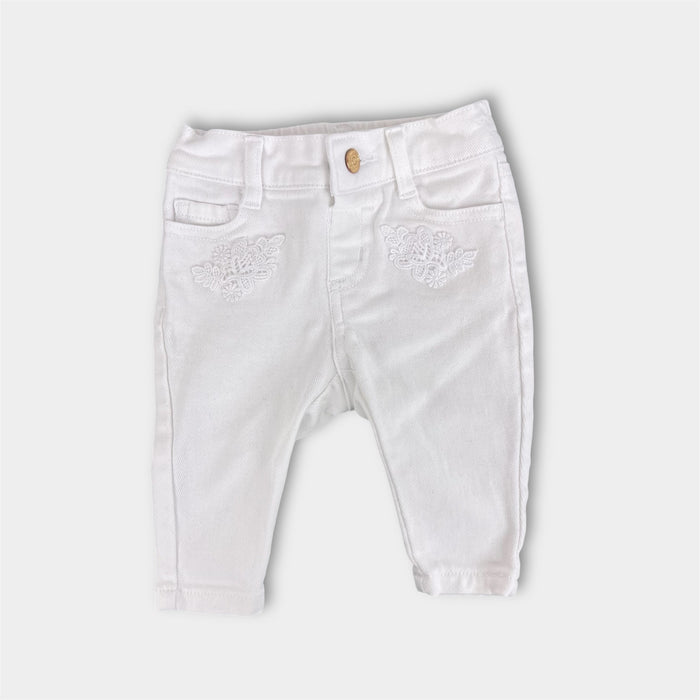 Janie and Jack White Flower Embroidered Jeans 3-6 Months