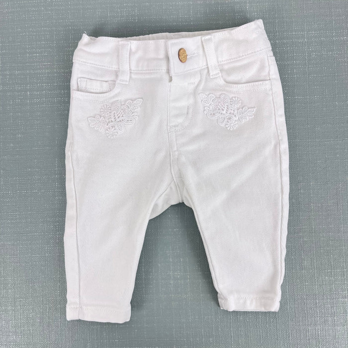 Janie and Jack White Flower Embroidered Jeans 3-6 Months