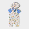 JoJo Maman 3 Piece Dino Dungarees & T-Shirt Set with Hat Natural 12-18 Months NWT