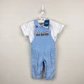 JoJo Maman Bebe Blue 2-Piece Tractor Gingham Dungarees & T-Shirt Set 3-6 Months NWT