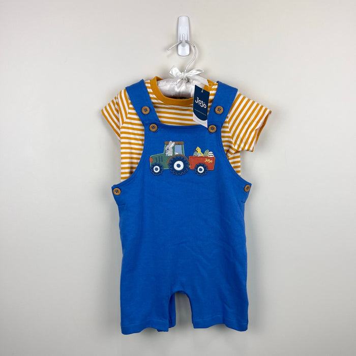 JoJo Maman Bebe Blue Easter Tractor Dungaree and T-Shirt Set 6-12 Months NWT