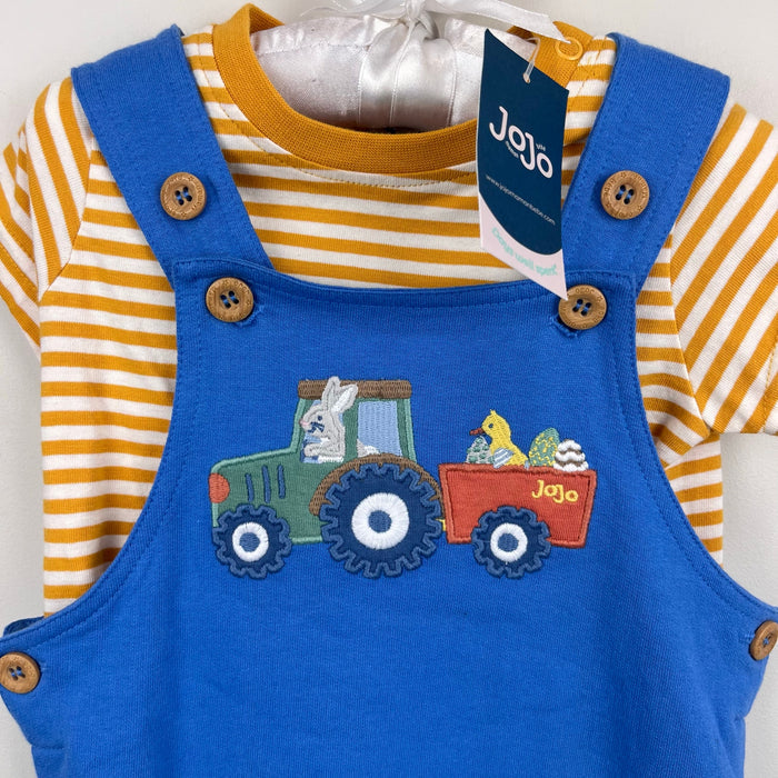 JoJo Maman Bebe Blue Easter Tractor Dungaree and T-Shirt Set 6-12 Months NWT