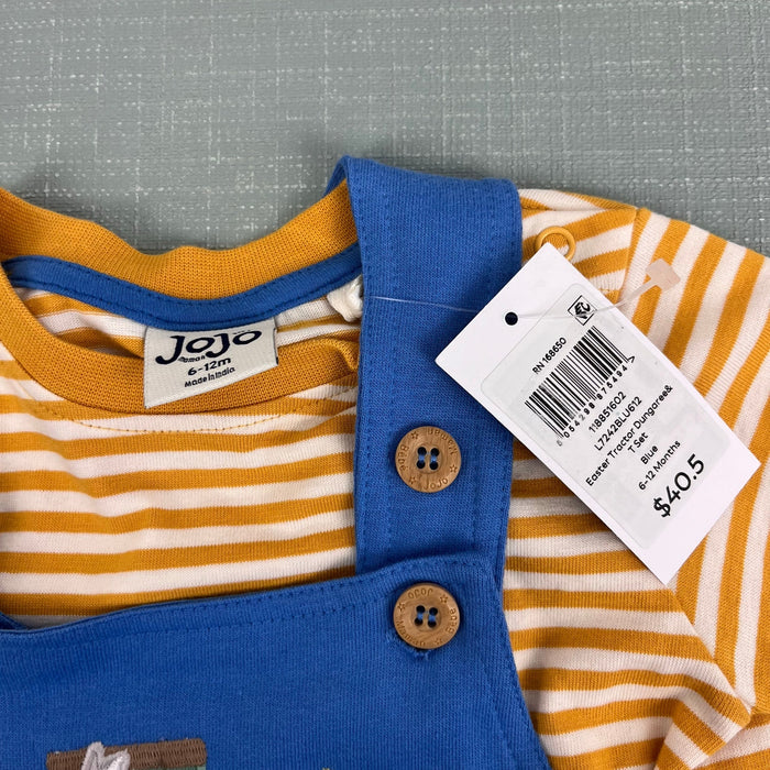 JoJo Maman Bebe Blue Easter Tractor Dungaree and T-Shirt Set 6-12 Months NWT