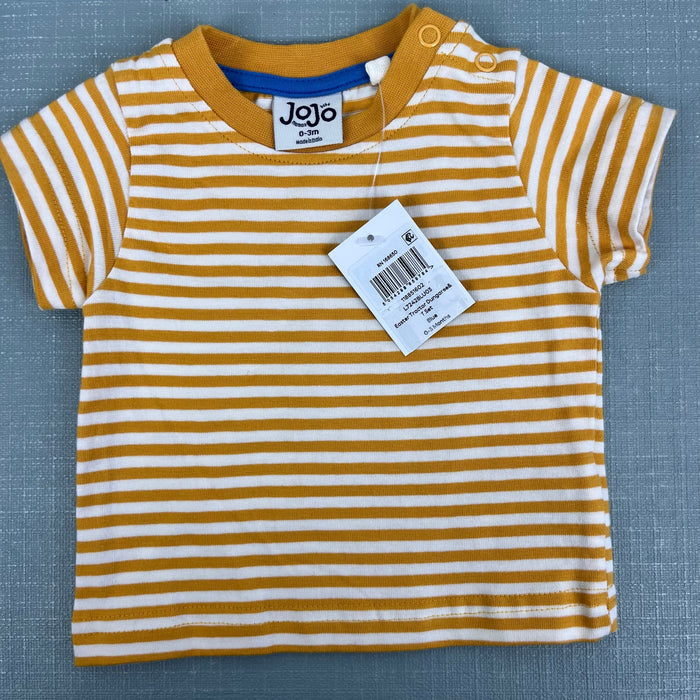 JoJo Maman Bebe Blue Easter Tractor Dungaree Shortall Romper and T-Shirt Set 0-3 Months