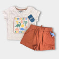 JoJo Maman Bebe Natural 2-Piece Dinosaur Puff Print T-Shirt & Short Set 3-6 Months NWT