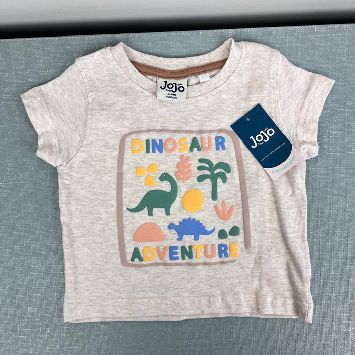 JoJo Maman Bebe Natural 2-Piece Dinosaur Puff Print T-Shirt & Short Set 3-6 Months NWT