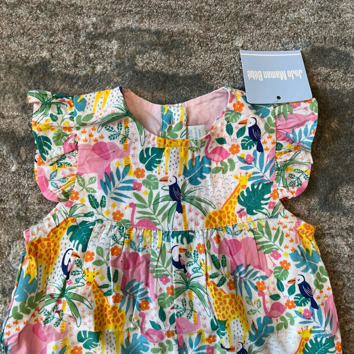 JoJo Maman Bebe Pretty Ruffle Shoulder Sunsuit Tropical Animals 0-3 Months NWT