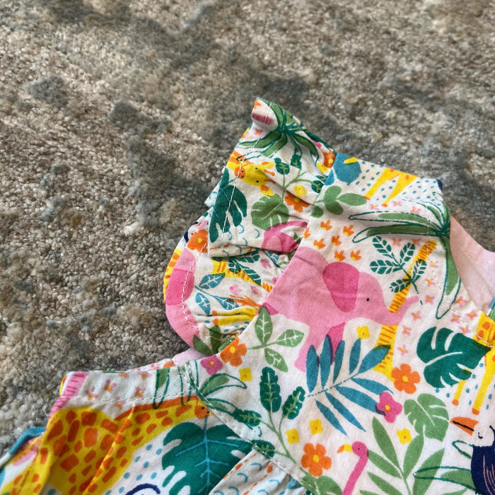 JoJo Maman Bebe Pretty Ruffle Shoulder Sunsuit Tropical Animals 0-3 Months NWT
