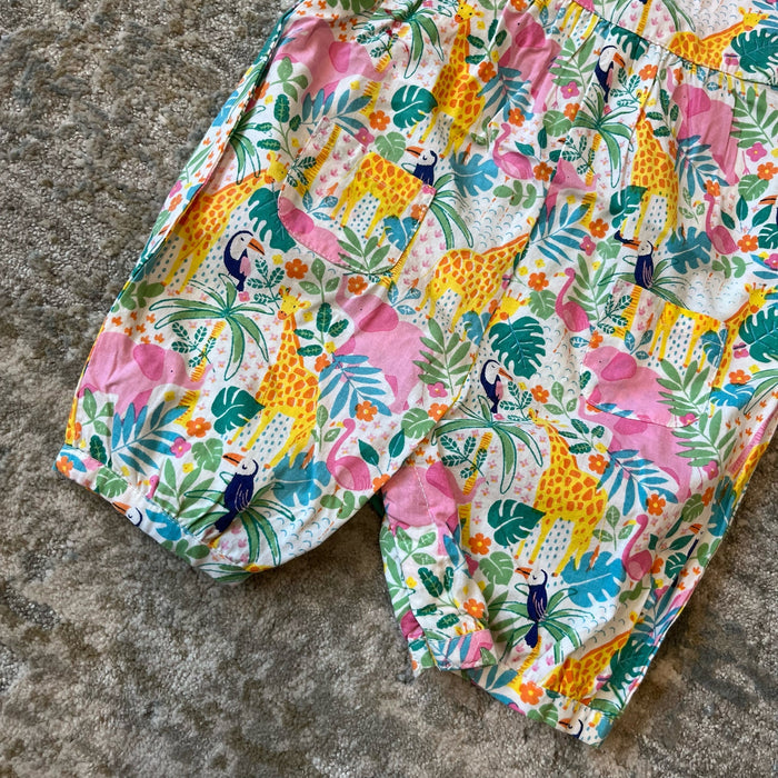 JoJo Maman Bebe Pretty Ruffle Shoulder Sunsuit Tropical Animals 0-3 Months NWT