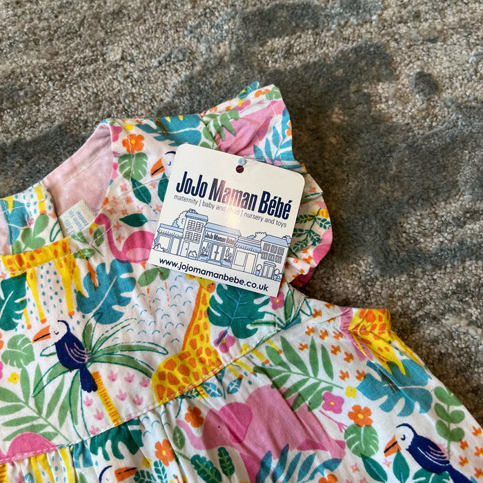 JoJo Maman Bebe Pretty Ruffle Shoulder Sunsuit Tropical Animals 0-3 Months NWT