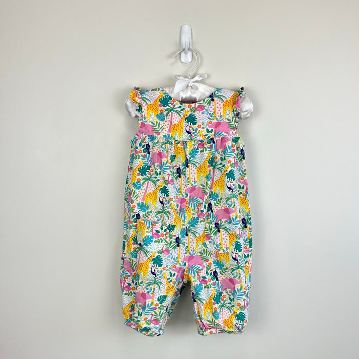 JoJo Maman Bebe Pretty Ruffle Shoulder Sunsuit Tropical Animals 12-18 Months