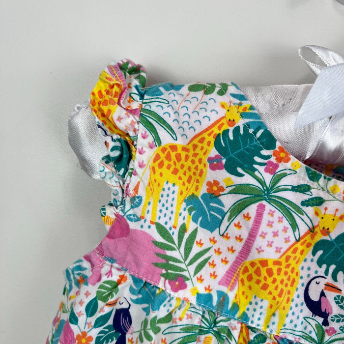 JoJo Maman Bebe Pretty Ruffle Shoulder Sunsuit Tropical Animals 12-18 Months