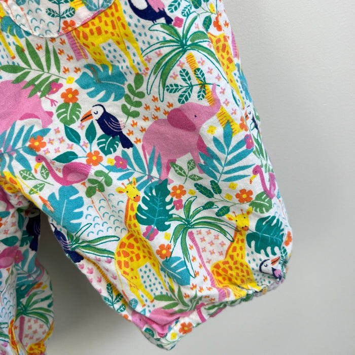 JoJo Maman Bebe Pretty Ruffle Shoulder Sunsuit Tropical Animals 12-18 Months