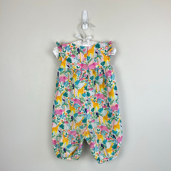 JoJo Maman Bebe Pretty Ruffle Shoulder Sunsuit Tropical Animals 12-18 Months