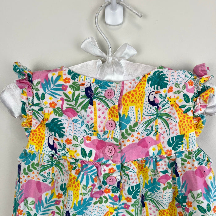 JoJo Maman Bebe Pretty Ruffle Shoulder Sunsuit Tropical Animals 12-18 Months
