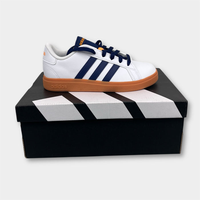 Adidas Kids' Grand Court 2.0 Sneaker White Dark Blue Gum 2 NWT