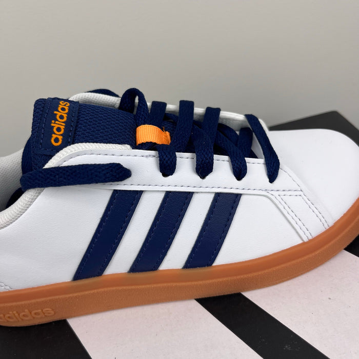 Adidas Kids' Grand Court 2.0 Sneaker White Dark Blue Gum 2 NWT