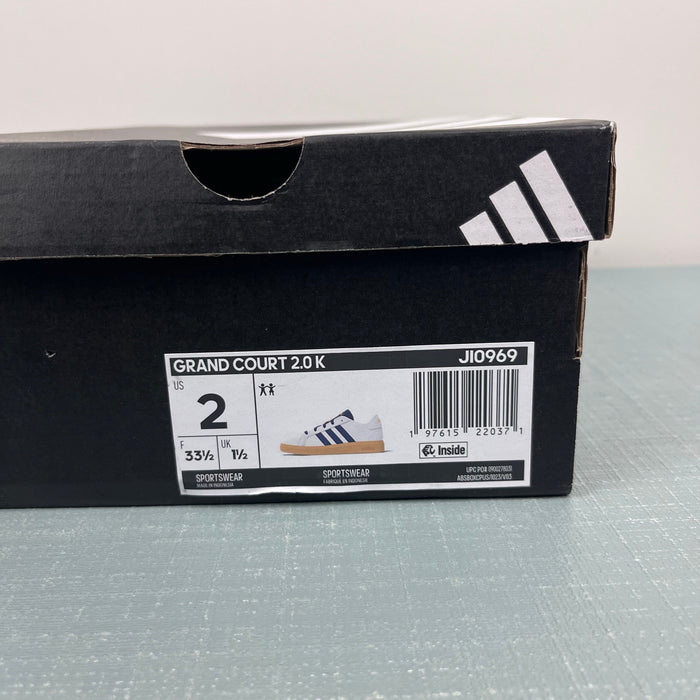 Adidas Kids' Grand Court 2.0 Sneaker White Dark Blue Gum 2 NWT
