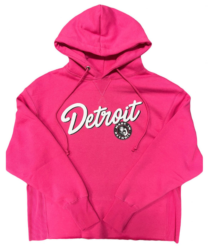 Ladies Detroit Rosie Script Pink Hoodie - XS
