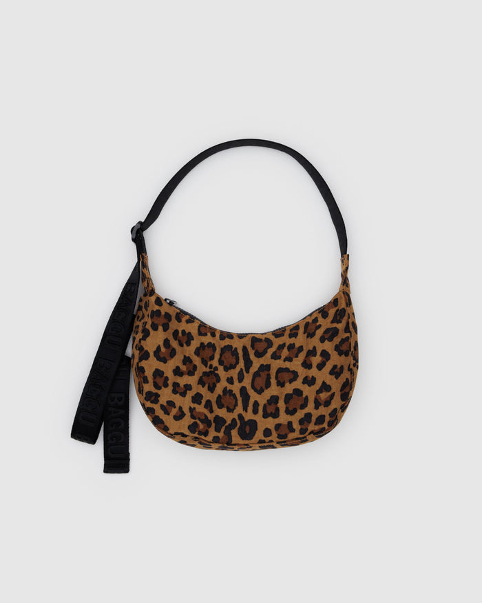 Leopard Small Nylon Crescent Bag | BAGGU | Small Nylon Crescent Bag