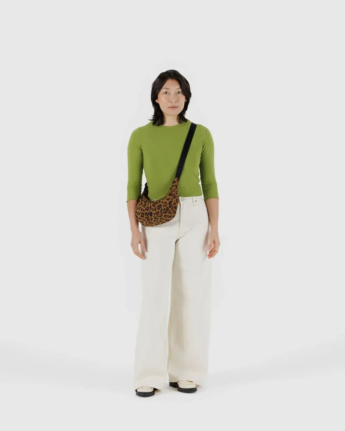 Leopard Small Nylon Crescent Bag | BAGGU | Small Nylon Crescent Bag