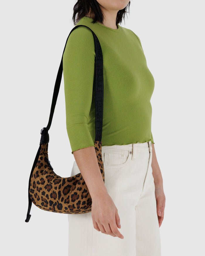 Leopard Small Nylon Crescent Bag | BAGGU | Small Nylon Crescent Bag