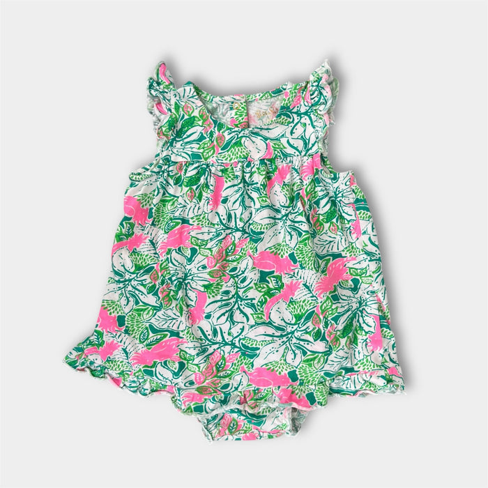 Lilly Pulitzer Girls Cecily Infant Dress Botanical Green Just Wing It 18-24 Months